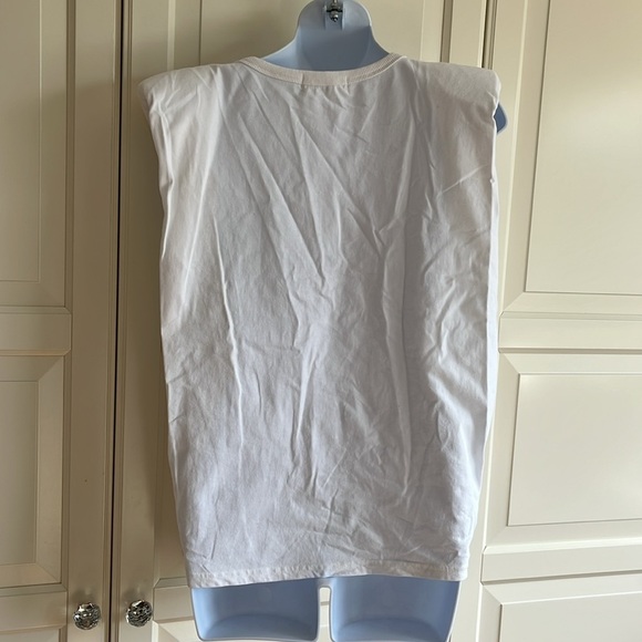 The Frankie Shop Eva Padded Shoulder Muscle T-Shirt - White Size Extra Small - Picture 12 of 12